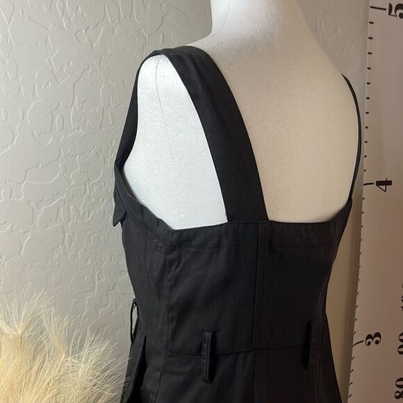 Forever 21 black button front dress w/ front pockets & belt loops. Super cute. - Picture 8 of 15